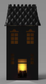 Black haunted house with a candle inside