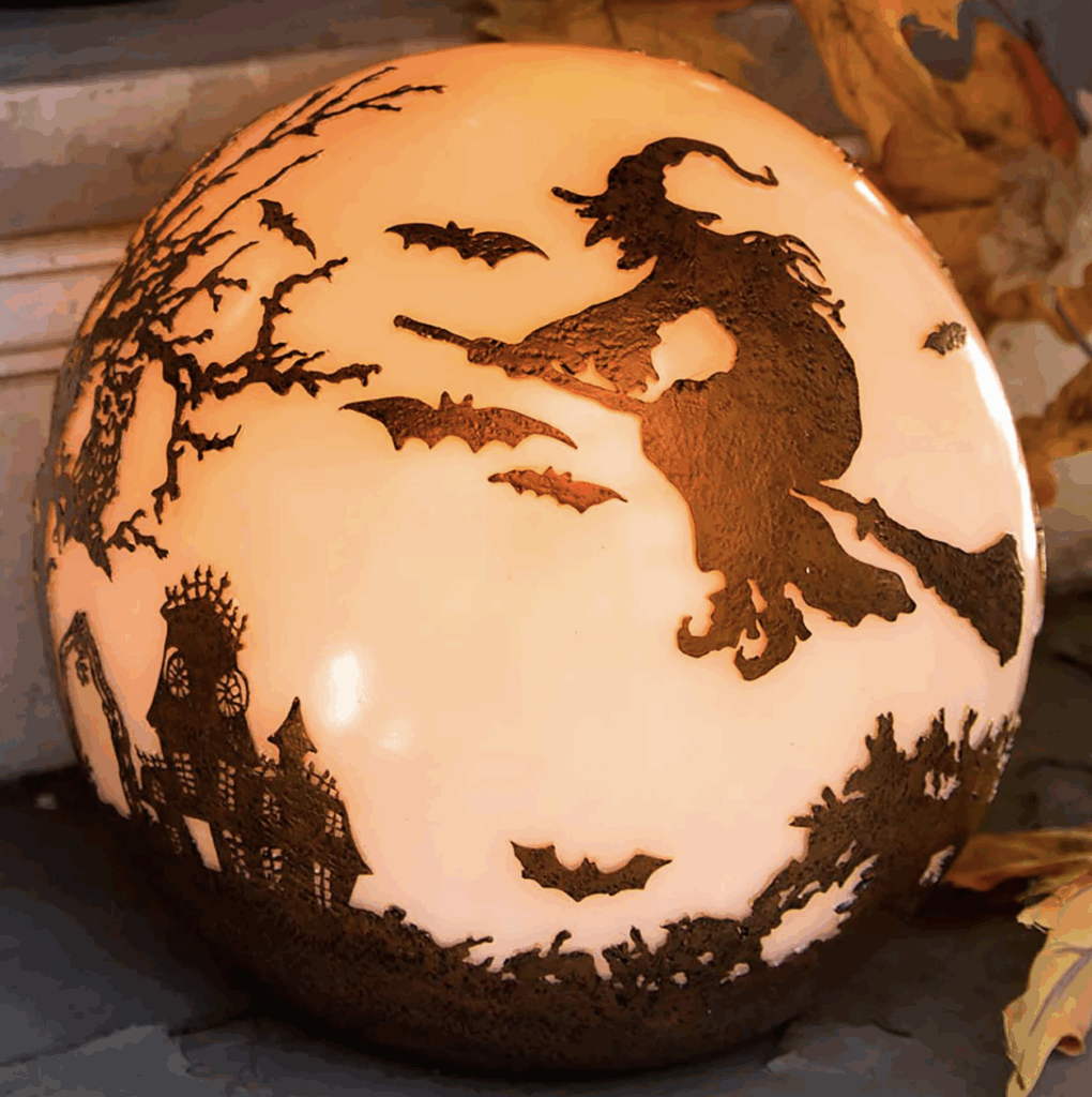 This magical, mystical ball features a 360°-detailed Halloween scene featuring a witch in flight, bats, graveyard, haunted mansion and more. Use one or more to line stairs, path or walkway.