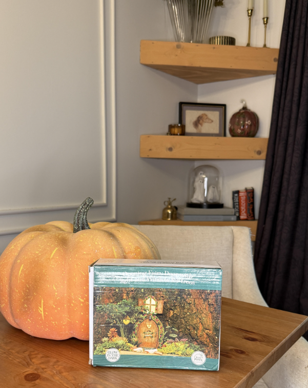 realistic faux pumpkin and fairy garden door and window from amazon still in the box.
