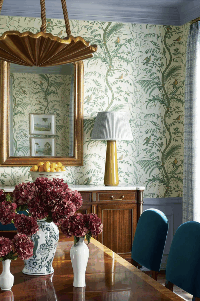 Elegant dining room with floral decor