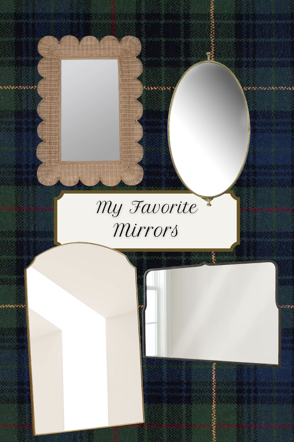 Various decorative mirrors on plaid background