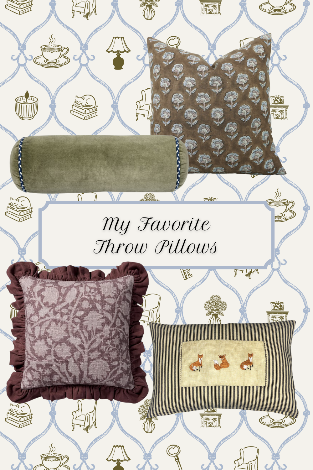 Decorative throw pillows collection displayed.