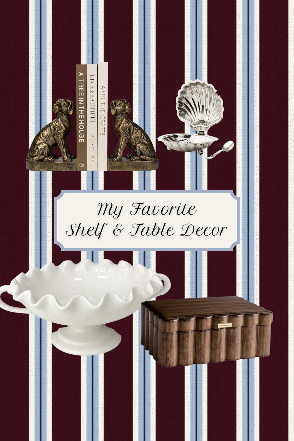 Decorative items on striped background