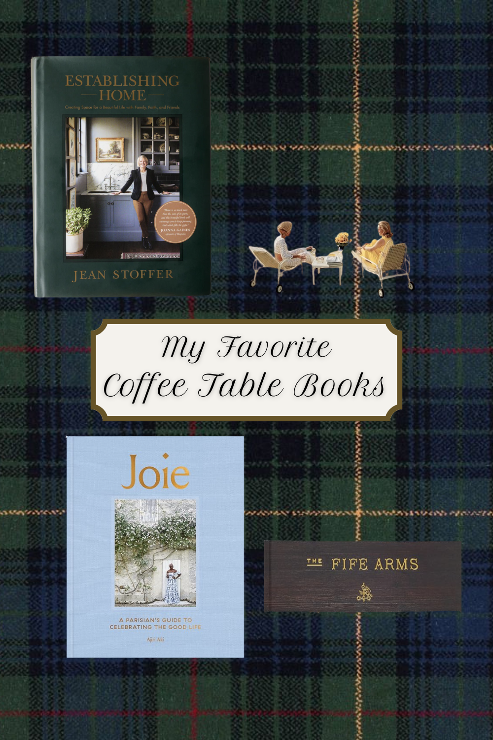 Coffee table books and cozy setting