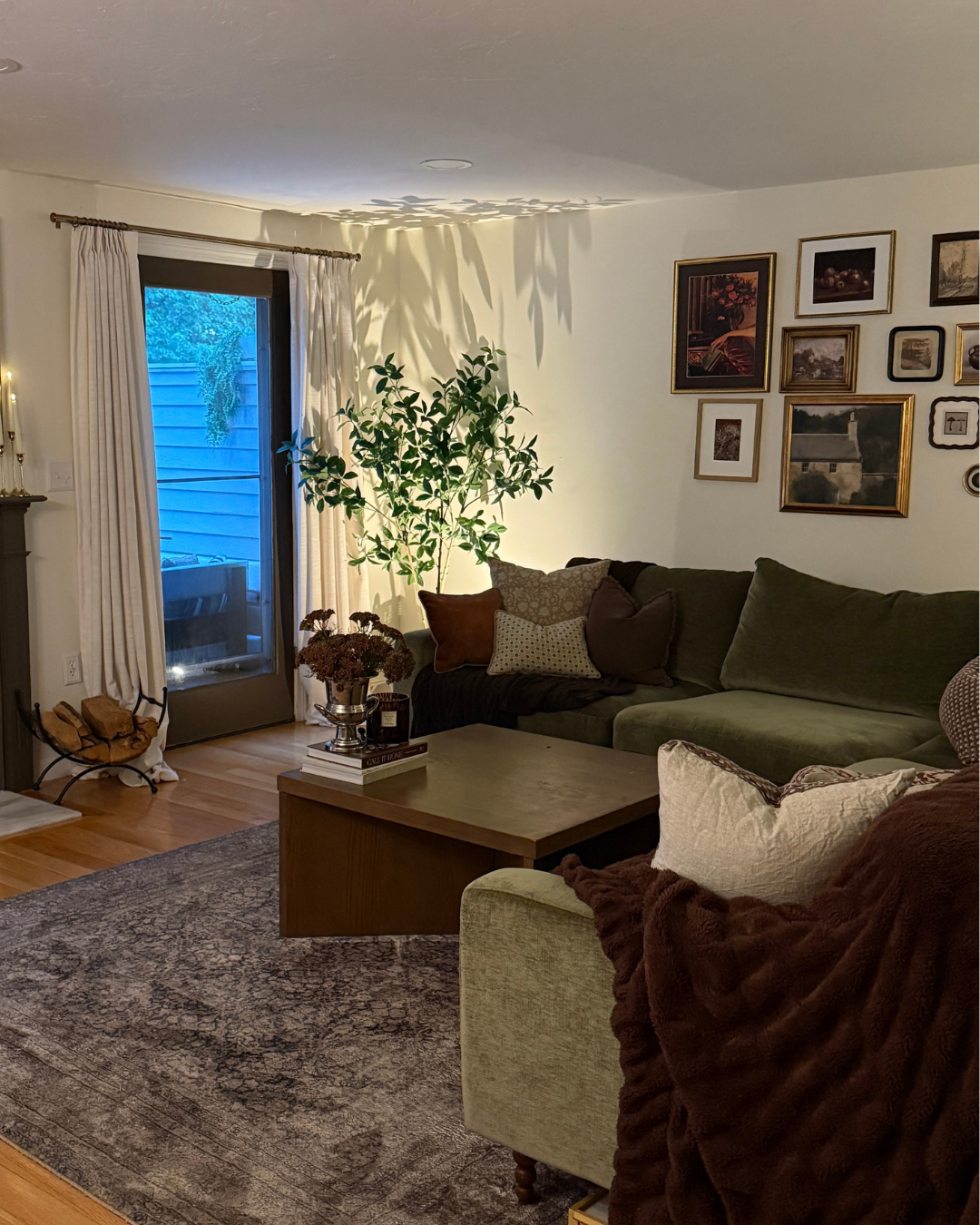 Cozy living room with green accents