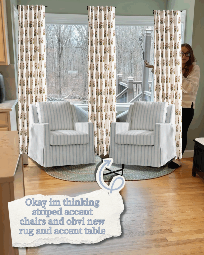 striped accent chairs with rug and side table cozy kitchen nook design ideas