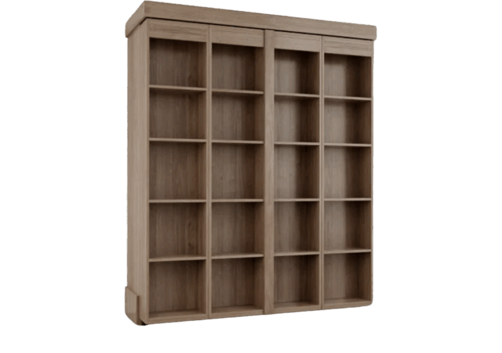 Wooden bookshelf murphy bed with multiple compartments