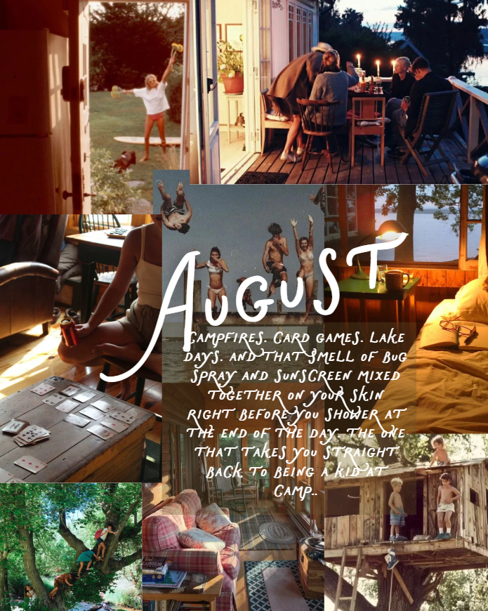 august new england moodboard campfires card games lake days summer camp nostalgia