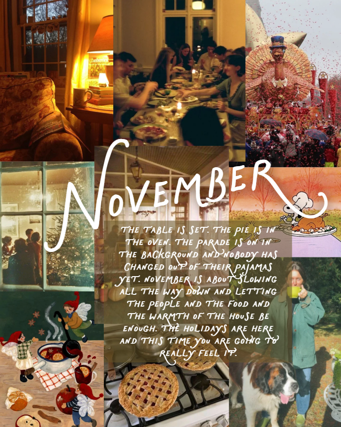 november new england moodboard thanksgiving parade candles pie simmering stove warm traditions