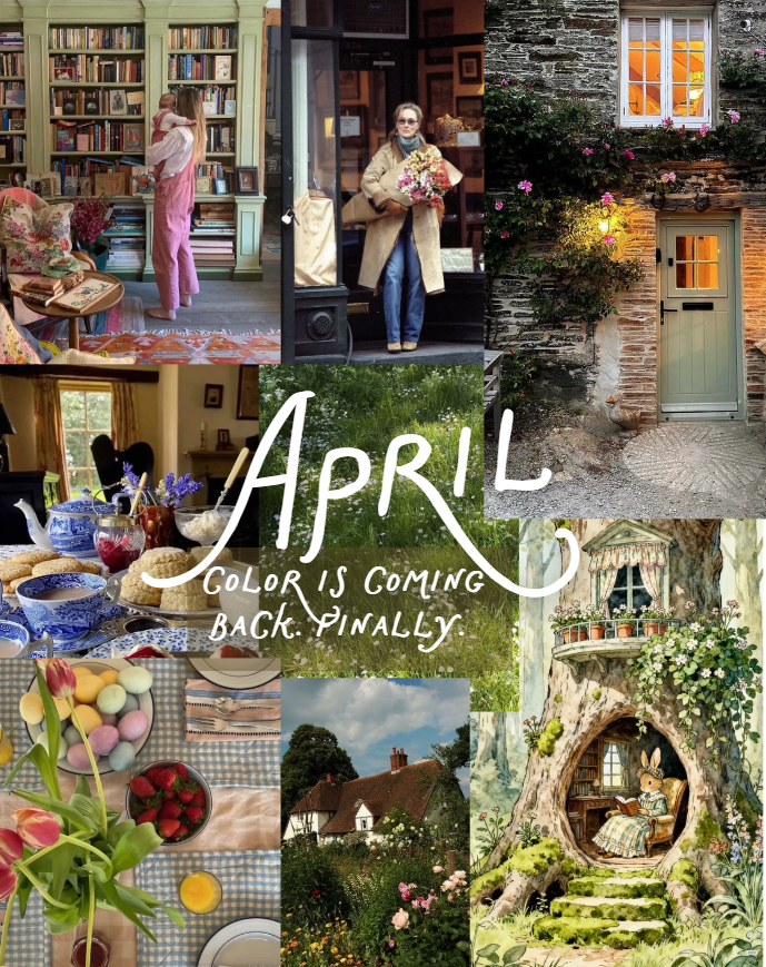 april new england moodboard color coming back pastels tulips english cottage spring flowers