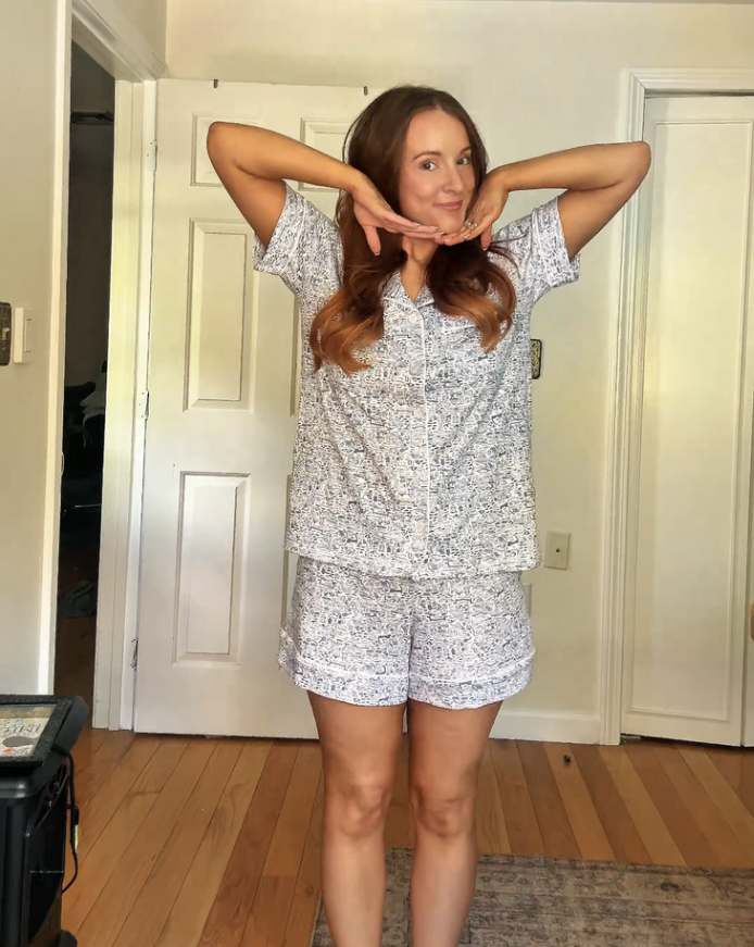 Joy Street Cape Cod matching pajama set blue white shorts short sleeve summer matching pj set New England pajamas