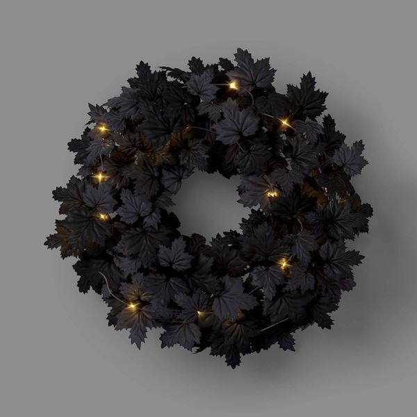 Black oak leaf Halloween wreath from Threshold for an October front door