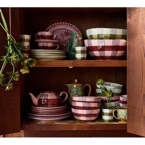 Greenrow Elliot hand painted gingham dinnerware for a September table