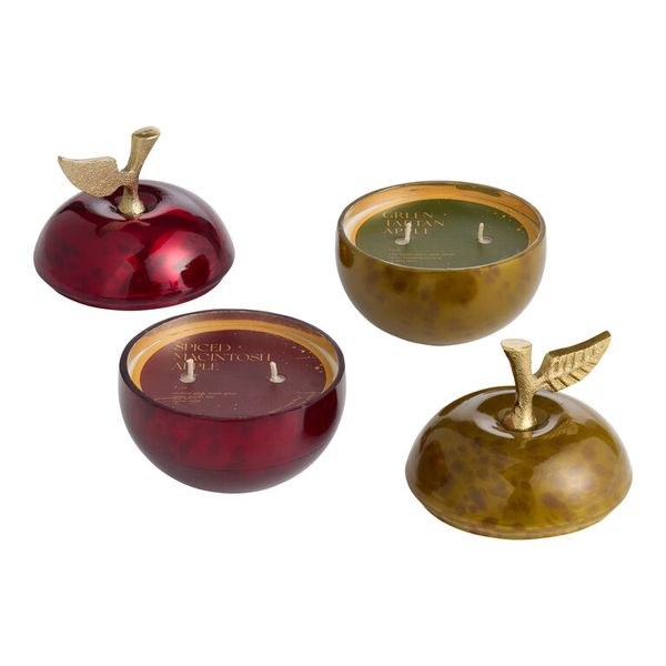 World Market handblown glass apple shaped scented candle for September