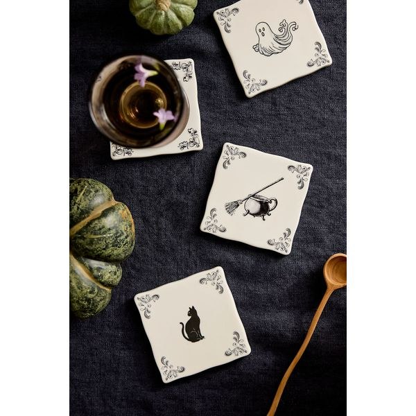 Halloween Delft stoneware coasters set of four