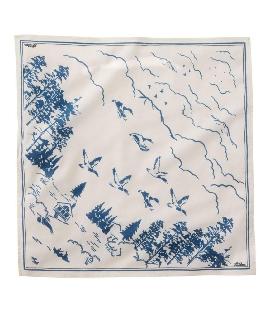 L.L.Bean Whisperweight cotton bandana scarf in a mallard duck print, a classic New England accessory