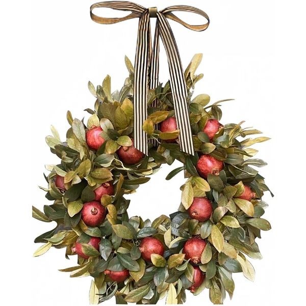 Pomegranate fall wreath on the front door, an easy way to make your house feel like fall