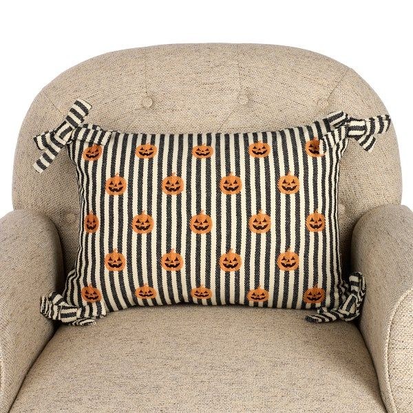 Ticking stripe jack o lantern lumbar pillow