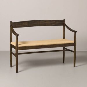 Adult Assembly Required Dining Bench with Woven Seat Dark Wood