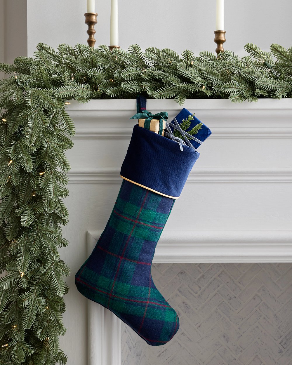 Balsam Hill Blue and Green Highland Plaid Stocking
