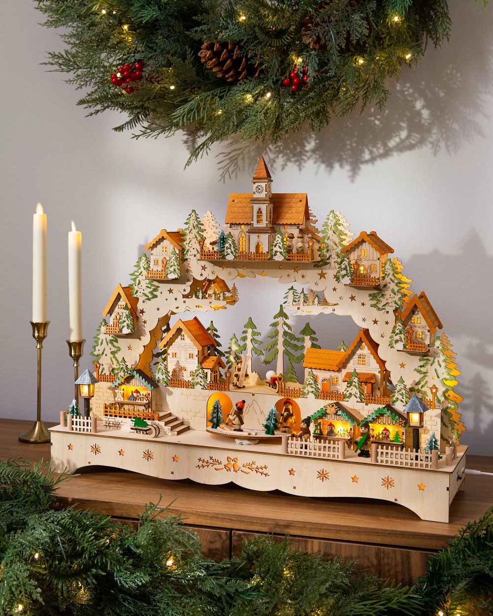 Balsam Hill Lit Wooden Animated Swiss Alps Village