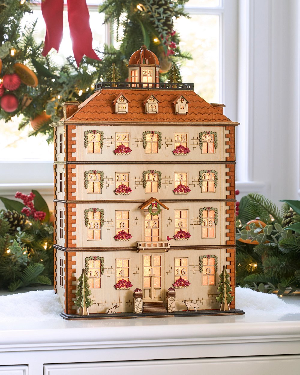 Balsam Hill Lit Wooden Olde Manor Advent Calendar