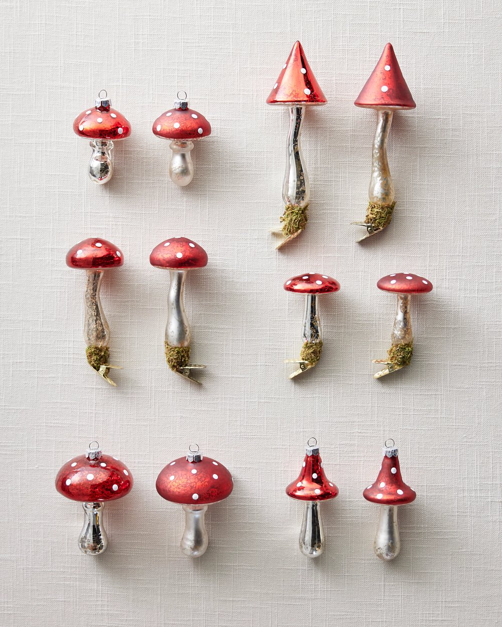 Balsam Hill Red Woodland Glass Mushroom Ornaments