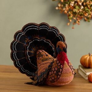 Brown Knit Beaded And Embroidered Turkey Decor