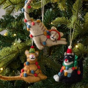 Cats in Lights Ornaments, Set of 3, cozy Christmas decor from Home with Em
