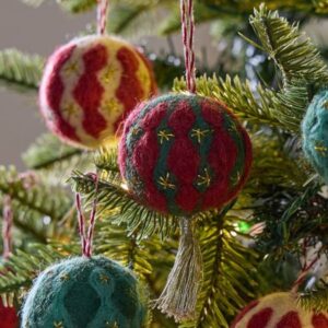 Embroidered Felt Ornaments, Set of 6, cozy Christmas decor from Home with Em