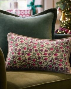 Magnolia Pomegranate Block Print Lumbar Pillow, cozy Christmas decor from Home with Em