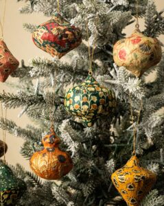 McGee & Co Paper Mache Block Printed Ornament, cozy Christmas decor from Home with Em