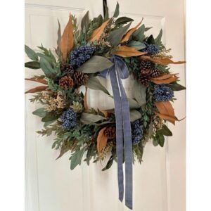 Farmhouse Blue and Brown Fall wreath for front door, mantle decor, por