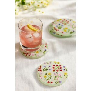 Painted Lattice Glass Coasters, hostess gift idea from Home with Em