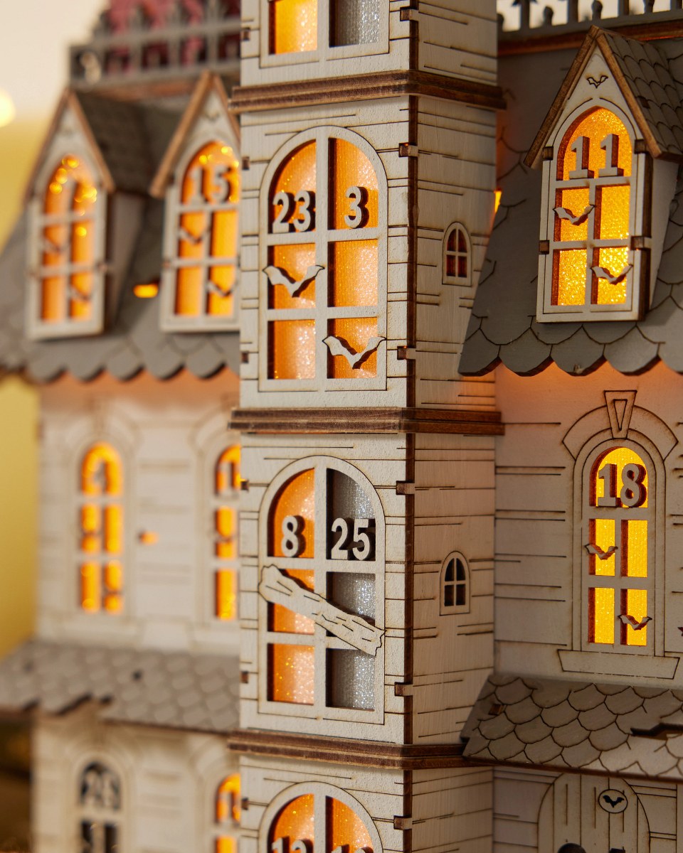 halloween countdown calendar close up of the numbered lit windows