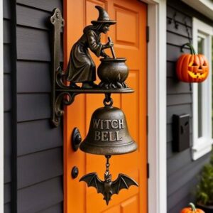 Halloween Witch Bells for Door, Wall Mounted Cast Iron Resin Doorbell