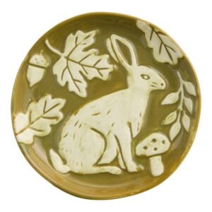 Ivory and Green Woodland Embossed Hand Painted Appetizer Plate