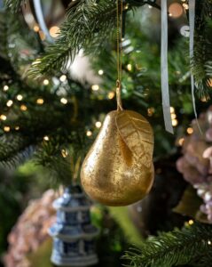 McGee & Co. Gilded Pear Ornament, Christmas gift wrapping idea from Home with Em