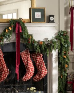 McGee & Co. Orange Eucalyptus Faux Garland, traditional Christmas decor from the Home with Em Christmas home tour
