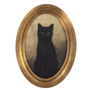 My Texas House Halloween Black Cat Oval MDF Canvas Print