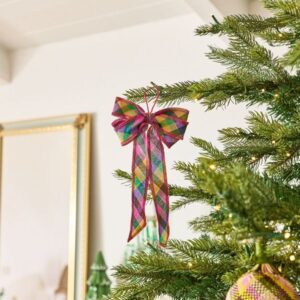 Pink Plaid Bow Ornaments, Christmas gift wrapping idea from Home with Em