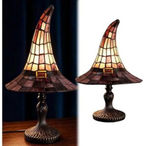 Stained Witch Hat Lamp - Handcrafted Retro Resin Witch Lamp, USB Power