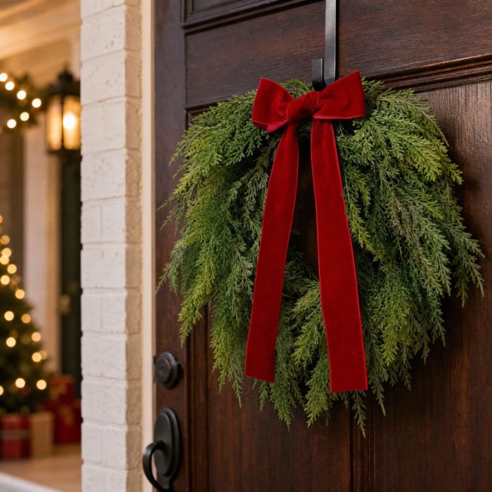Cedar Wreath with Red Velvet Bow from Walmart
