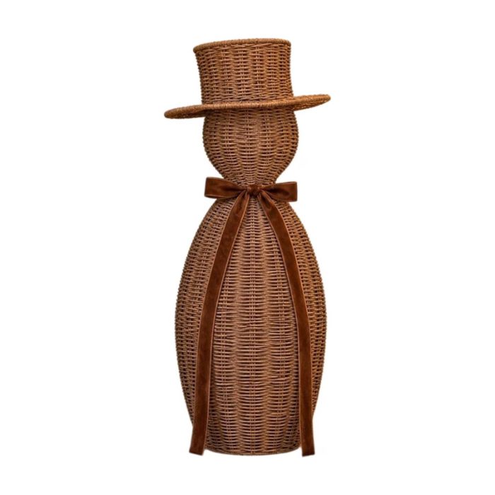 Faux Rattan Snowman with Velvet Bow from Walmart