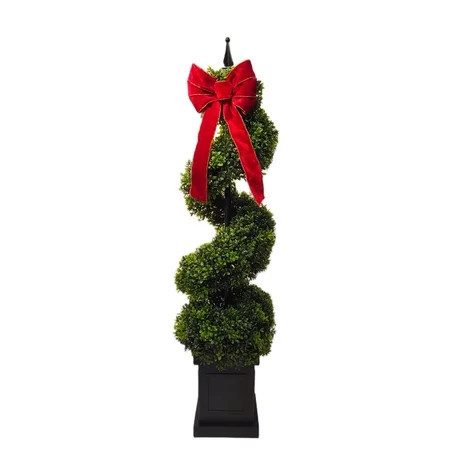 My Texas House Boxwood Swirl Topiary with Red Bow from Walmart